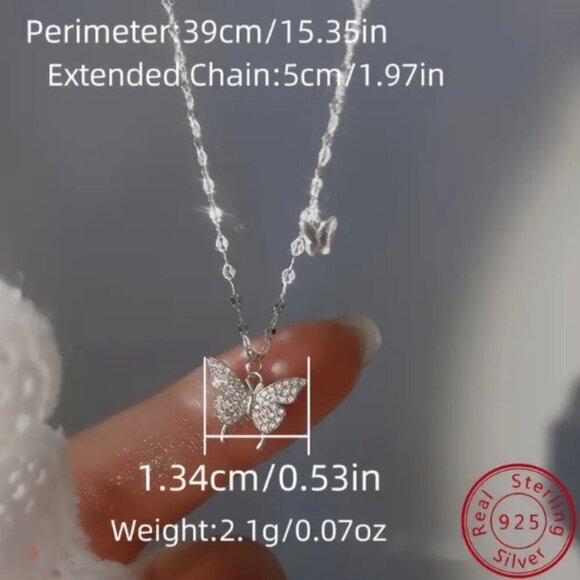 Sterling 925 Silver Butterfly Pendant Necklace | Hypoallergenic 17" chain - Picture 3 of 8